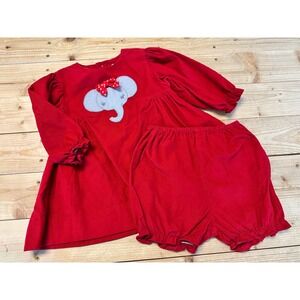 Zuccini Red Corduroy Elephant Dress and Bloomers Set 9‎ Months Cotton Holiday